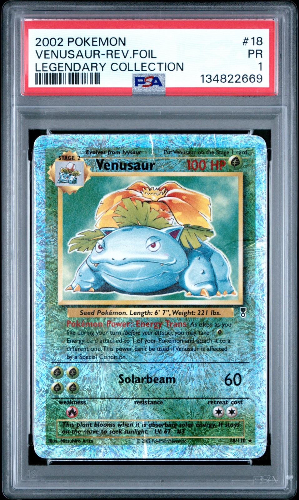 2002 POKEMON LEGENDARY COLLECTION #18 VENUSAUR-REVERSE FOIL PSA 1