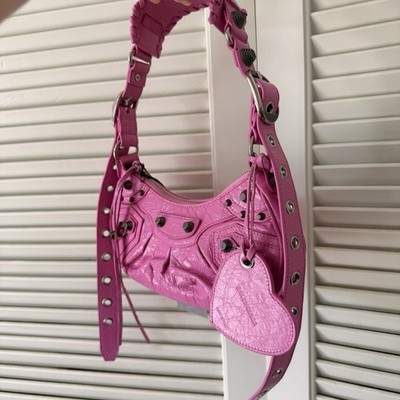 Balenciaga Le Cagole XS Shoulder Bag Pink Arena Leather w Heart