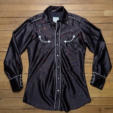 Vintage 70  s H Bar C California Ranchwear Satin Western Shirt Pearl Snap 19x30