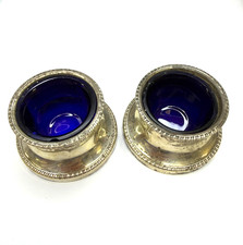 Vintage Sterling Silver Salt Cellars Pair Glass Chipped Silver Weighs 39.82g