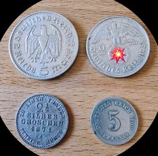 5-Reichsmark-2 Reichsmark Münze-2 1/2 Silbergroschen Münze-5-Pfe-Münze D. Kaiser