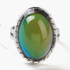 Silver Plated Oval Cabochon Cocktail Ring Size J Bezel Set Green/Blue