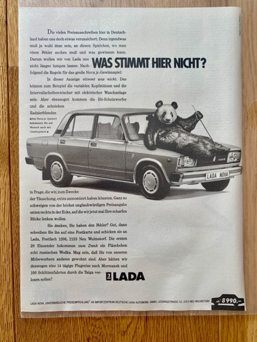 Lada Nova jr. Junior Oldtimer Bär auf Motorhaube 1986 Vintage Ad Werbung Reklame