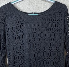 R&K Womens Size 16 Black Crochet Lace Dress Bell Sleeve Tie Back Zip