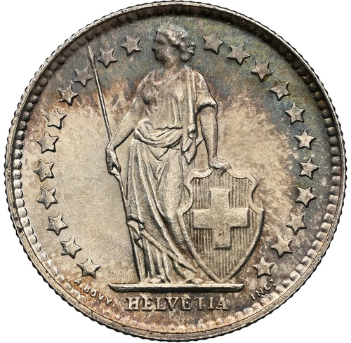 Switzerland - 1921 Confederation 1/2 Franc - NGC MS66 - TONED SUPERB GEM!