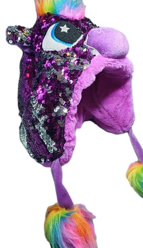 Unicorn Purple/Silver Sequined Sparkly Cute Lined Tim The Toyman Beanie Or Hat - Picture 2 of 9
