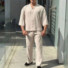 Mens Tracksuit 2-Piece Set Short Sleeve T Shirt Pants Sweatsuit Outfit Set