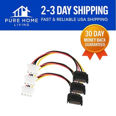 SATA 15 Pin Male to 4-Pin Molex Female Power Cable - 3 Pack of 7-inch Cords