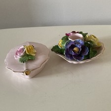 Denton Best Bone China Floral Trinket Box & Flower Posy Holder England