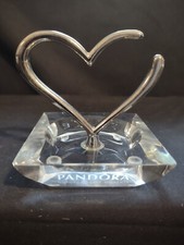 Pandora Crystal Silver Open Heart Charm Ring Holder Jewelry Stand Etched 3