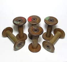 ANTIQUE lot 6 same larger thread wood spools primitive industrial empty bobbin