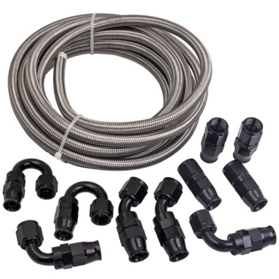 8AN 20FT Fuel Line Kits Fittings E85 PTFE  Steel  Braided Hose End Fitting Kit