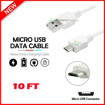 10' Micro USB Data Sync Charger Charging Cable Cord LG PS4 Xbox One Controller