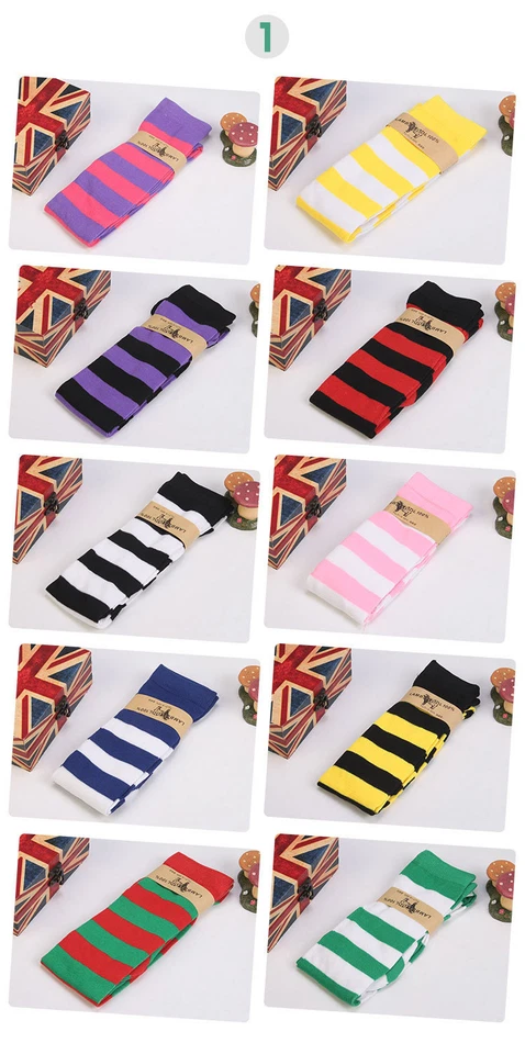 Women Cable Knit Long Stripe Socks Over Knee Thigh High School Girl Stocking New - Image 3 of 4