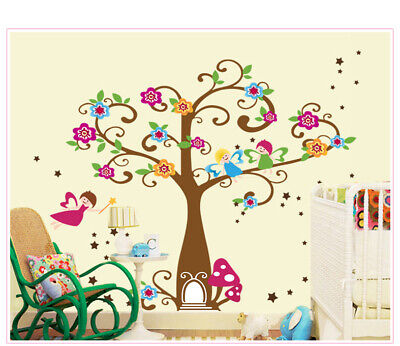 Uk Er Large Tree Fairy Wall Stickers Decals Princess Flowers Decor - Large Tree Wall Decal Uk