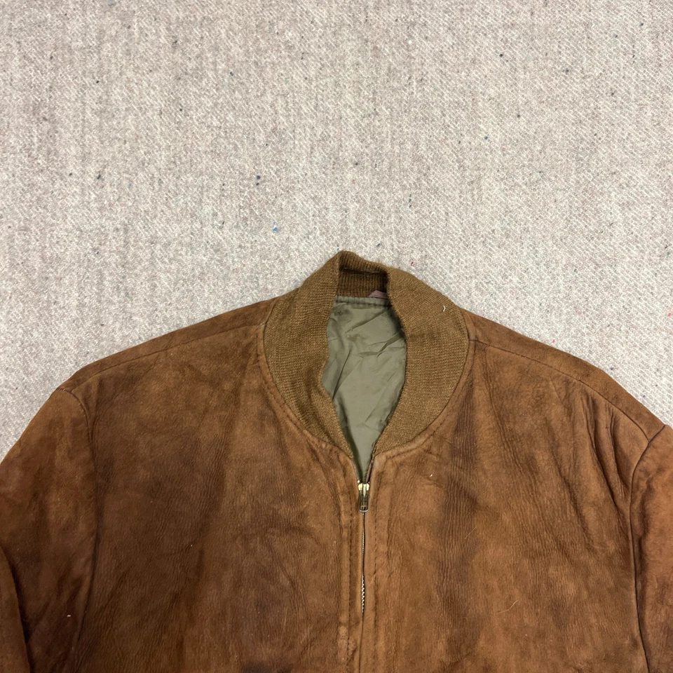 Vintage Suede Bomber Jacket Mens Medium Brown 1950s Zip Up USA - Image 2 of 4