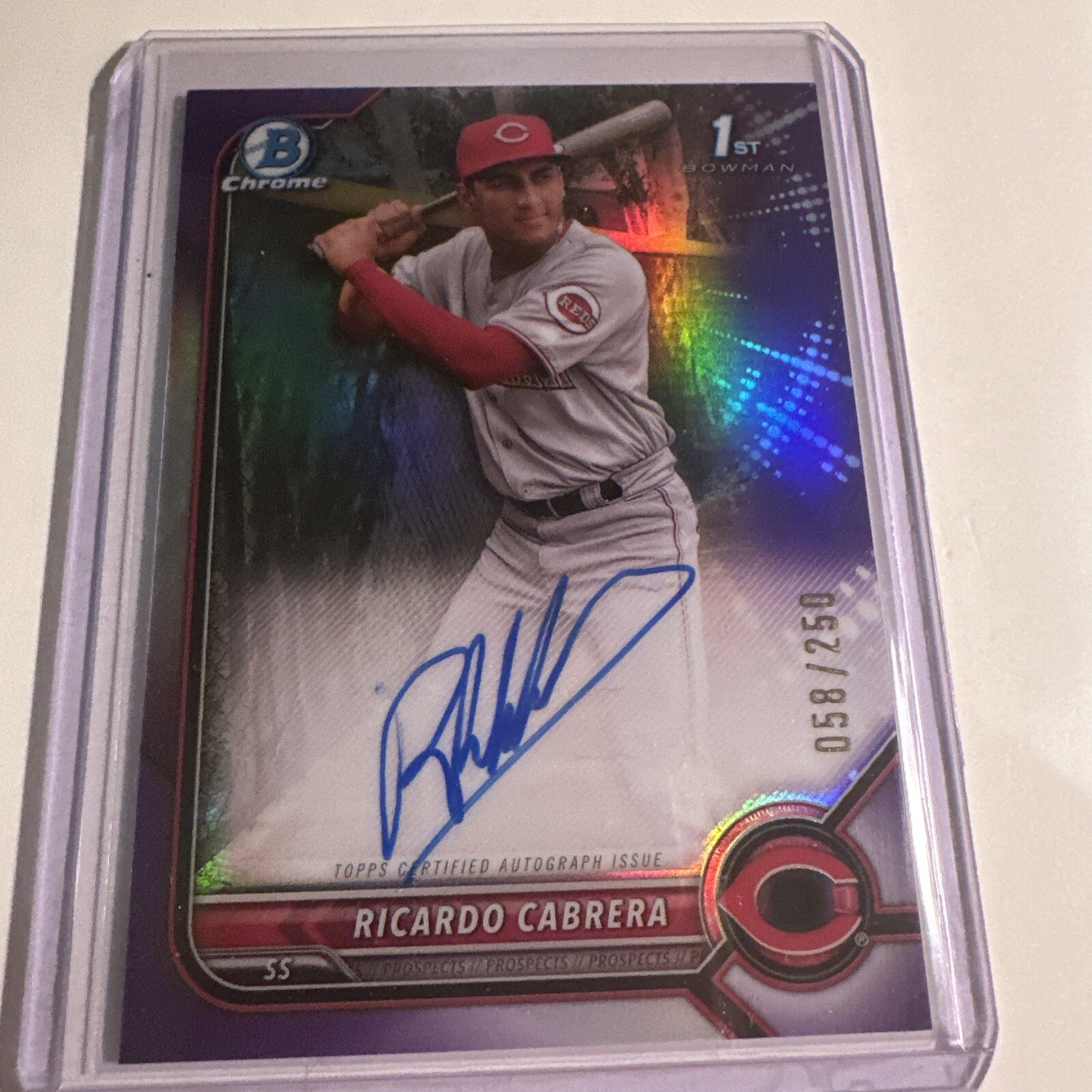 2022 Bowman Chrome Ricardo Cabrera Purple Refractor 1st Prospect Auto 123/250