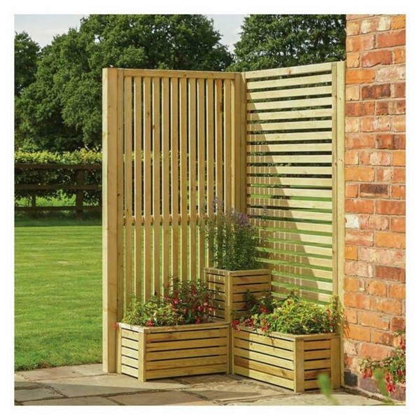 Rowlinson Garden Creations Corner Wooden Planter Panel Fence Set for