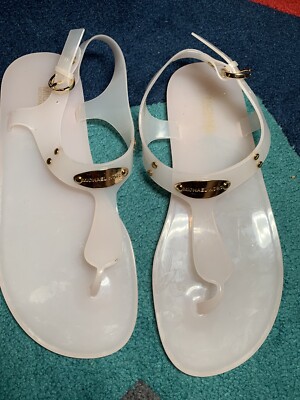 Michael Kors Plate Jelly Thong Sandals Slides Flip Flops Blush Pink Women's 