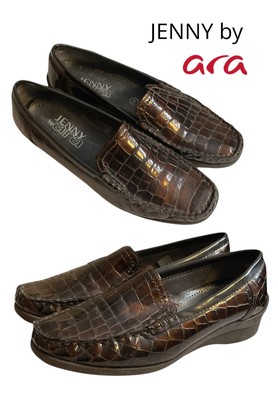 Jenny by Ara Loafer Shoes Women SZ 7/UK4.5M Phoebe Brown Patent Leather -German