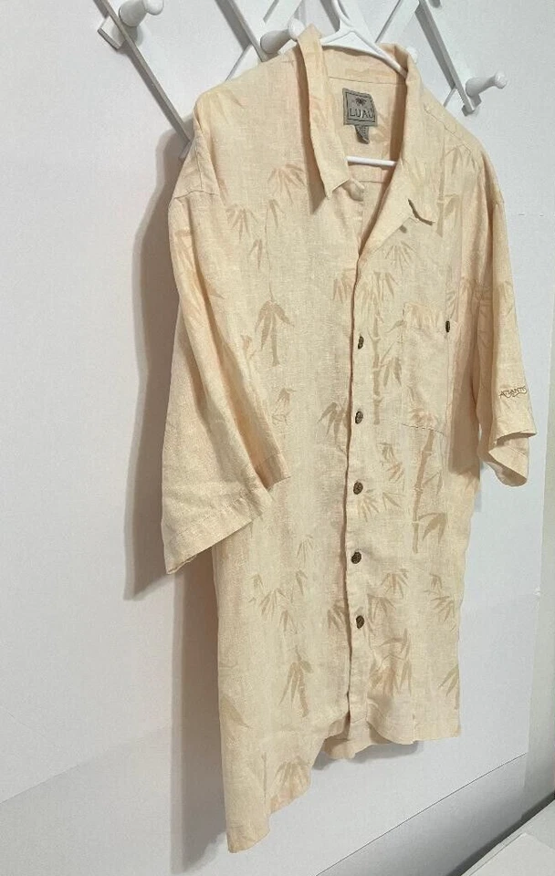 Camisa para hombre LUAU Atlantis amarilla hawaiana floral mezcla de lino talla XL Foto 3 de 4