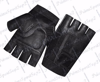 Leather & Spandex Weight Lifting Gloves - Fingerless Fitness Gloves For Cycling & Training