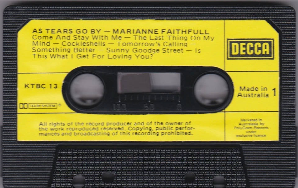 Marianne Faithfull - As Tears Go By - Cassette (Decca KTBC13 1980 Australia) - Image 4 of 4