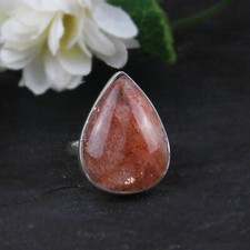 Natural Pear Sunstone Statement Ring 925 Sterling Silver Gemstone Jewelry