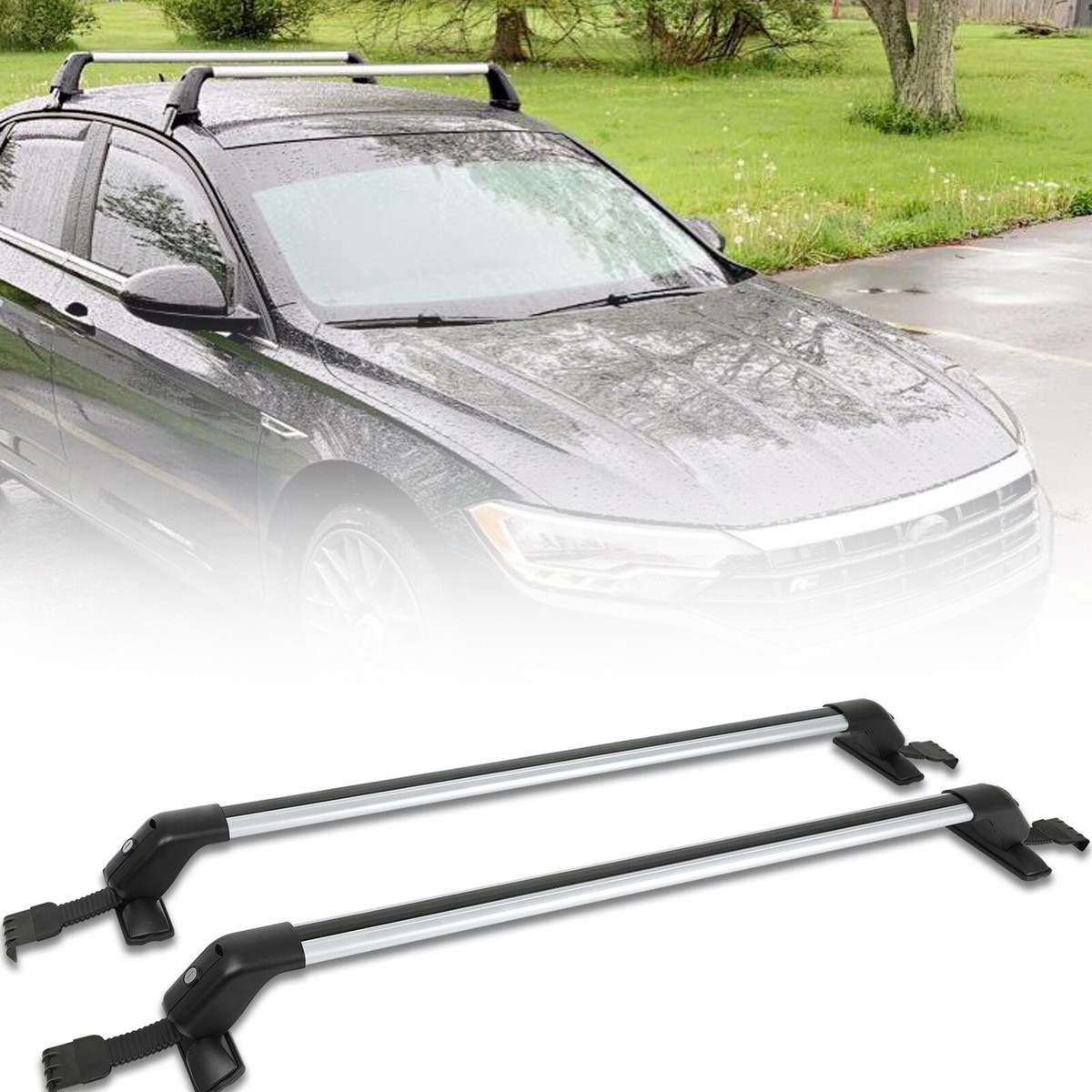 KEEPDSGN Roof Rack Cross Bars – 43.3” Fits VW Jetta MK4/MK5 Sedan, 165lb Capacity, Aluminum/Steel, Black, Adjustable & Lockable
