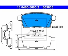 Brake pad set, disc brake ATE 13.0460-5605.2 for Mazda