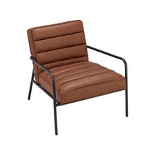 Retro Upholstered Accent Sofa Chair Faux Leather Armchair Leisure Lounge Chair