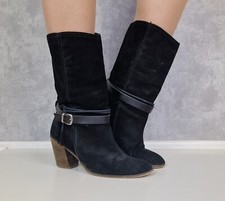 MLE Cowboystiefel 41 Wildleder Schwarz Stiefeletten 8cm Blockabsatz