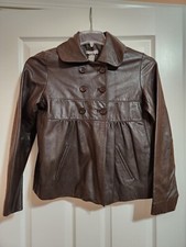 Kenar Women's Genuine Leather Jacket Brown Double Breasted Size 6