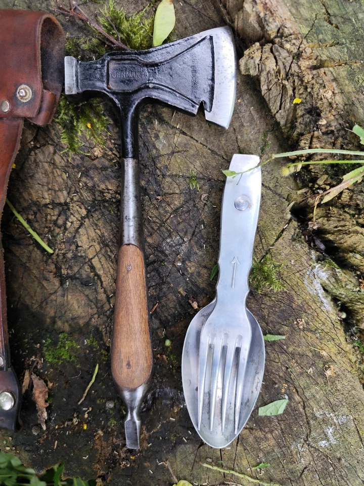 Ancien Nécessaire Scout Allemand Couteau Hachette Couverts DGM Années 50 - Photo 3/4