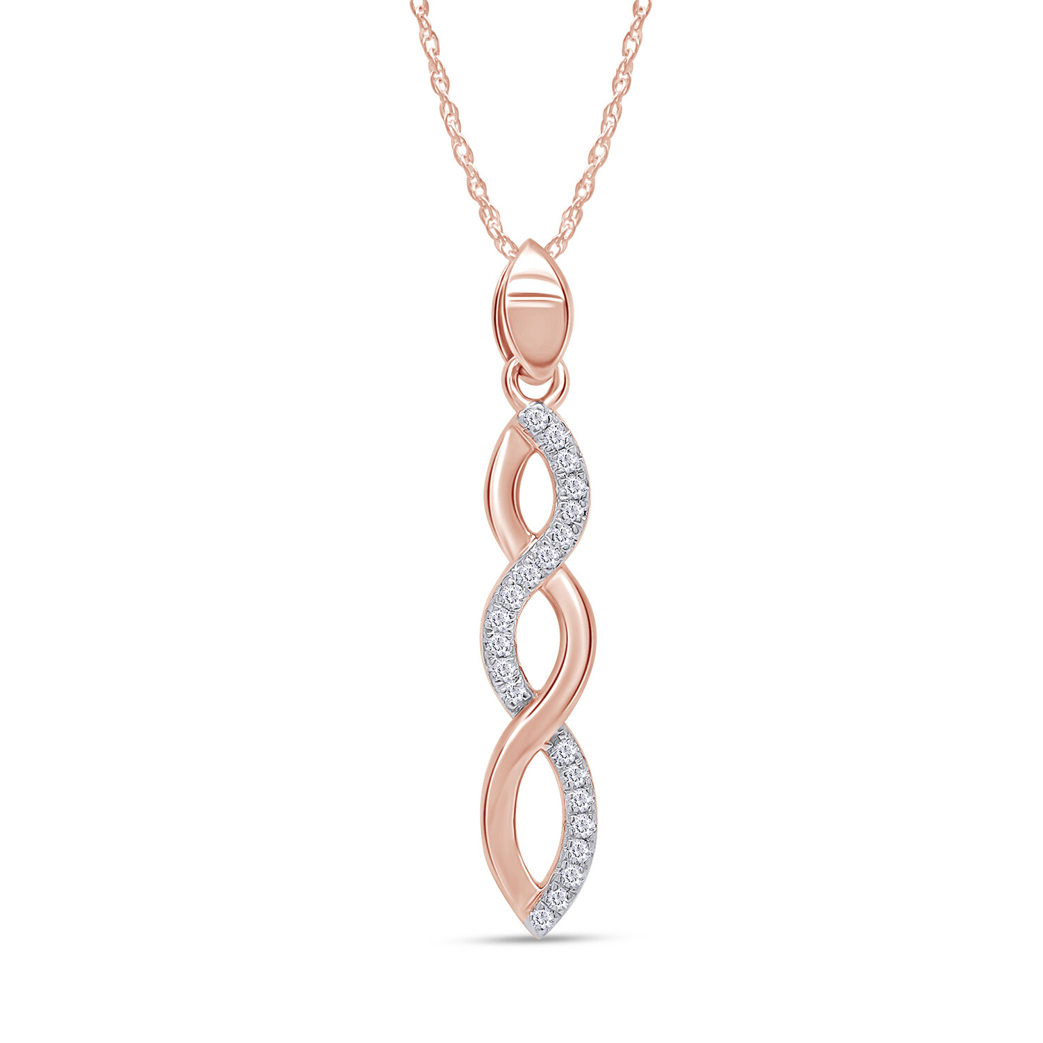Twisted Pendant 18" Necklace Cut White Natural Diamond in 10K Gold