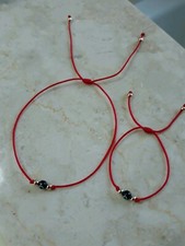 Mother and Baby Black Evil Eye Red String Bracelet Set of 2 Amulet 14K GOLD REAL