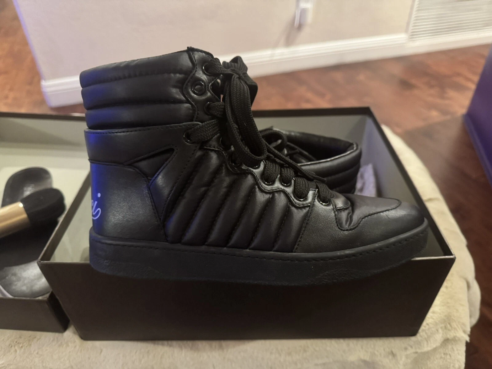 Baskets montantes en cuir Gucci NYLON CORA MIRO SOFT pour homme Nero/Nero taille 7G US7