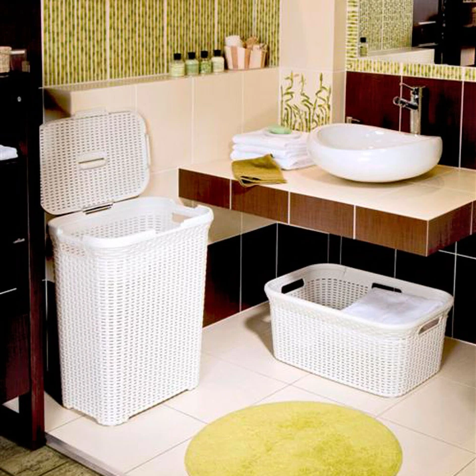 Curver Wäschekorb Rattan Wäschebox Wäschesammler Wäschekörbe Kunststof 60/40L - Bild 2 von 3