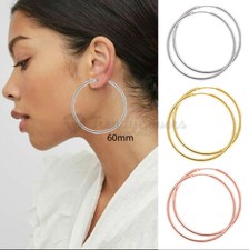 60MM Large Hoop Earrings Endless Circle 18ct Gold Plated On 925 Sterling Silver