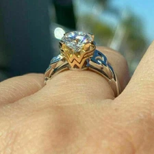 1.50Ct Round Lab-Created Diamond Wonder Woman Frame Solitaire Ring In 925 Silver