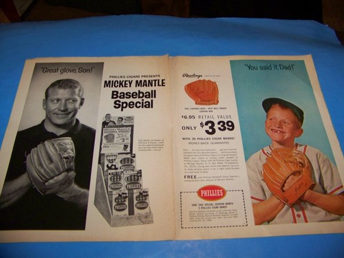 Mickey Mantle Baseball Special Phillies Cigars Print Ad from Magazine 1964