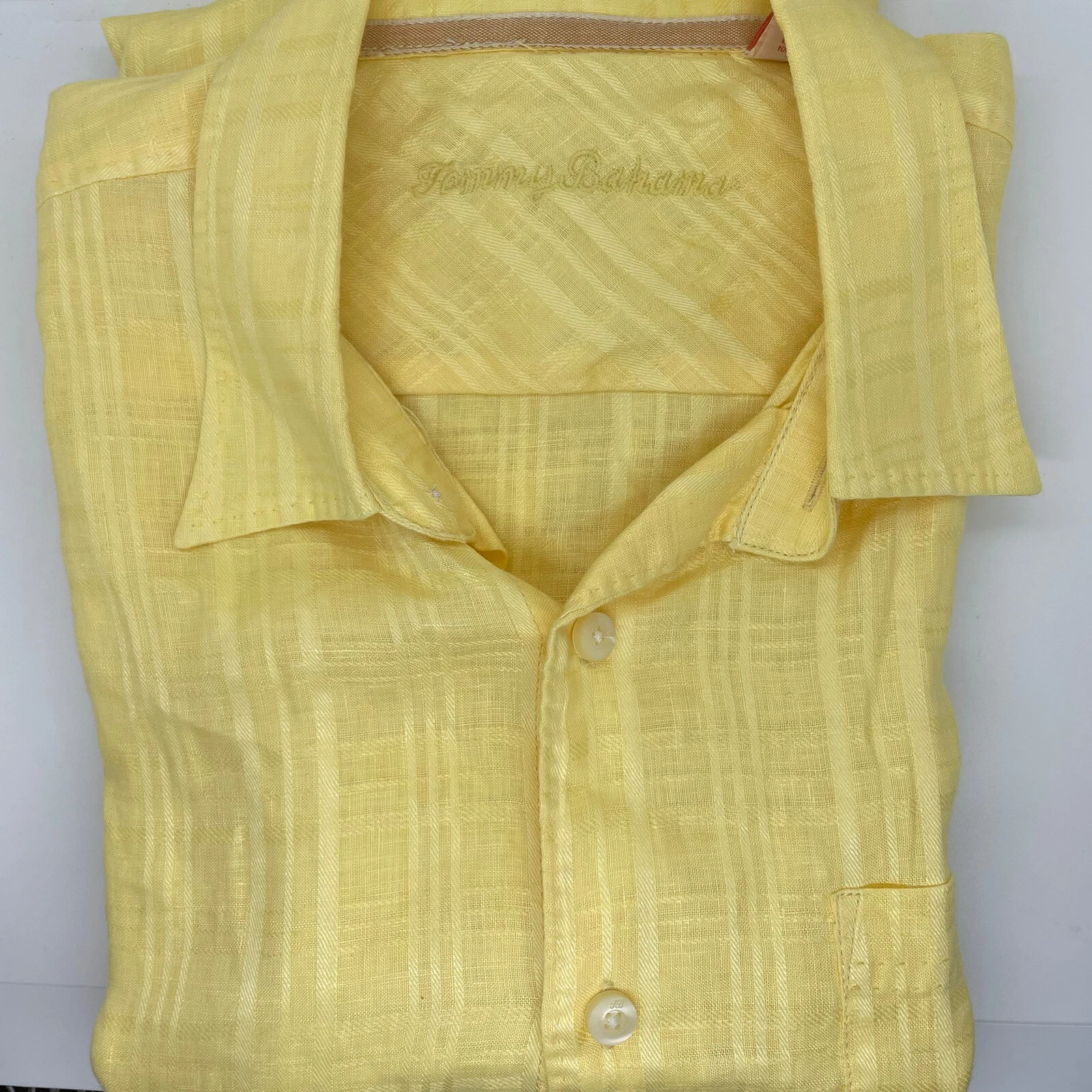 Tommy Bahama Men’s Yellow Linen Short Sleeve Button Up Shirt Large