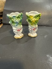 Vtg 2 Mini Floral Bouquet Hand Bow Vases