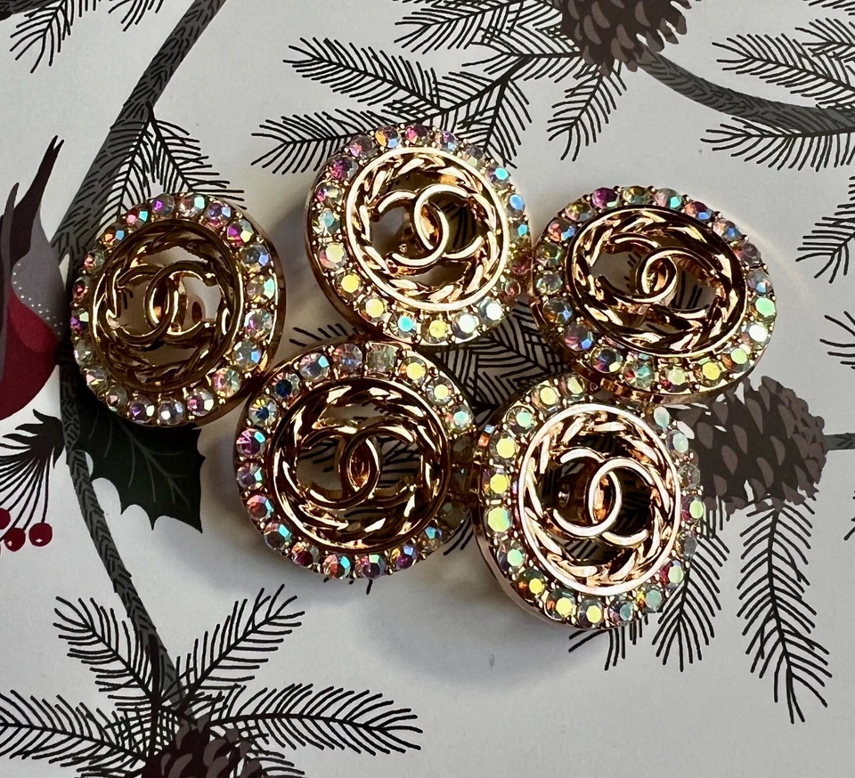 Gold Ø 23mm Gestempelt Chanel CC Ersatzknöpfe Set 5 Knöpfe Metall Knöpfe - Bild 2 von 4