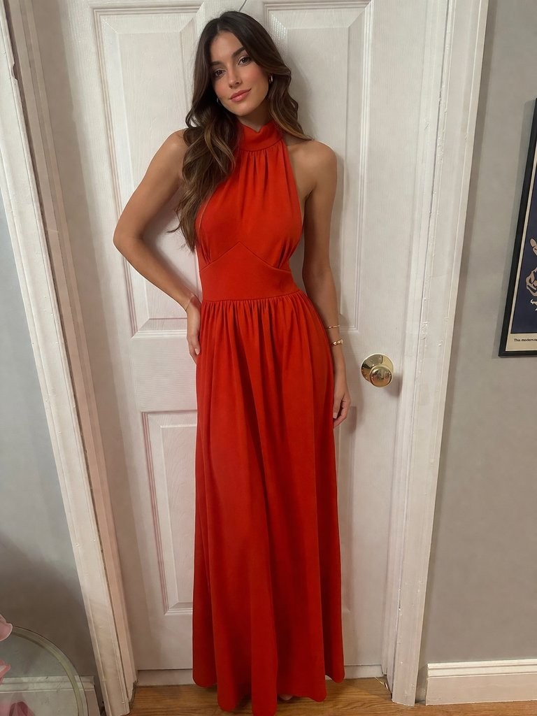 VTG 70s Patricia Fair Orange Halter Maxi Dress | eBay
