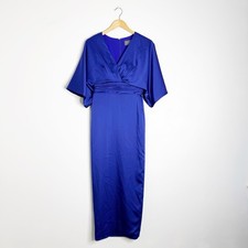 THEIA Size 4 Royal Blue Formal Maxi Dress Draped Sleeve Ruched Waist