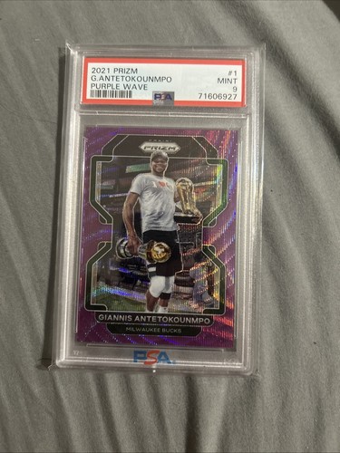2021-22 Panini Prizm Giannis Antetokounmpo #1 Purple Wave Prizm Psa 9
