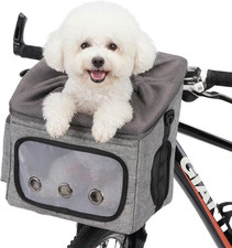 Dog Bike Basket Foldable Pet Carrier, Dog Car Booster Seat with Mesh Windows, Ad