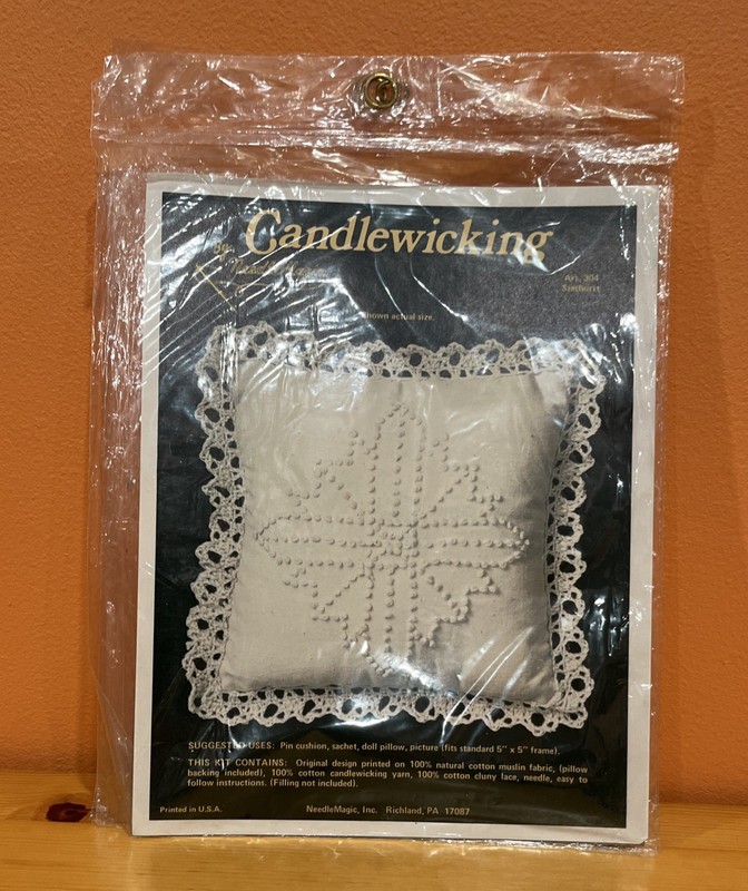 Set Of 3 Mini Pillow Embroidery Craft Kit Candlewicking By NeedleMagic 70's NOS