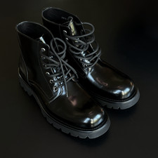 Prada Brushed Leather Lace Up Combat Boots, B...
